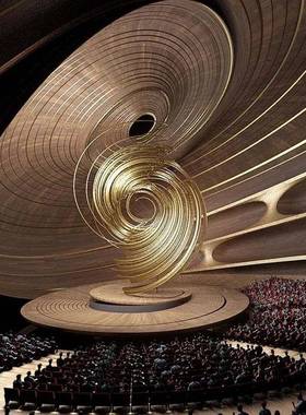 GRG剧院圆23320弧吊顶石膏厅板竖纹墙面音乐膏天花线条隔音造异石