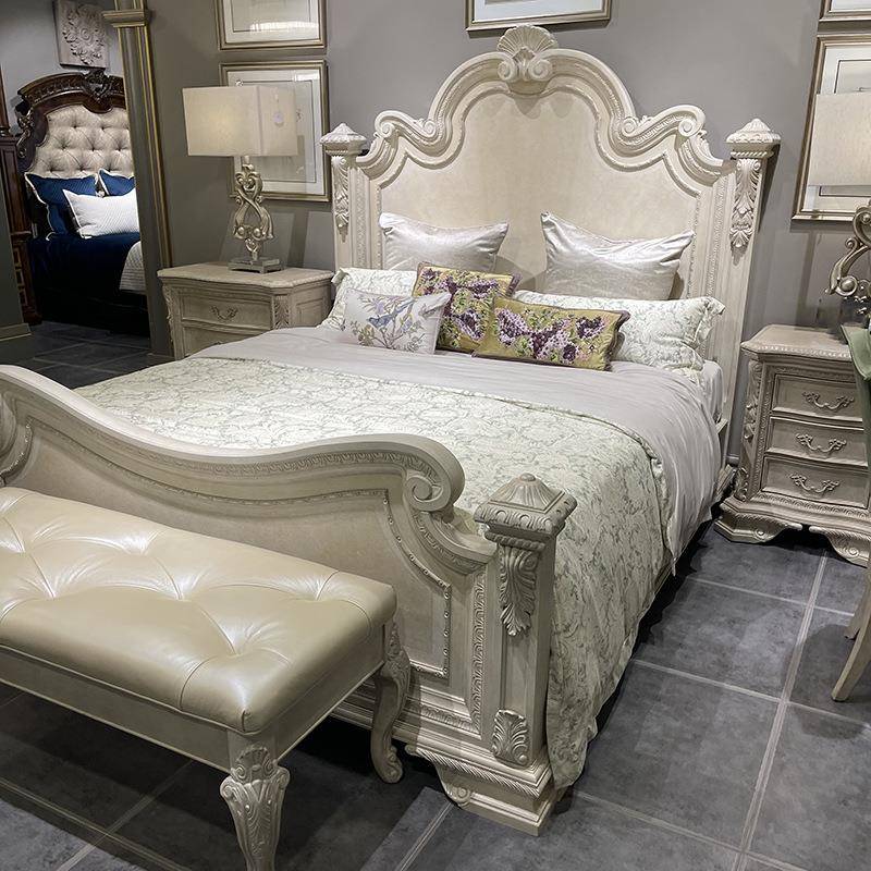 美式ar复t轻奢实木床兴印记雕花?床F8688ST7法式乡村复古做旧1.米