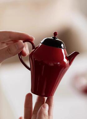 陶瓷泡壶带中式国风赭红茶过滤陶瓷茶壶73377美茶人壶泡器单壶