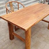 新中茶式 家用风化老桌榆木面NNV板桌民宿复古风餐组厅木质桌椅合