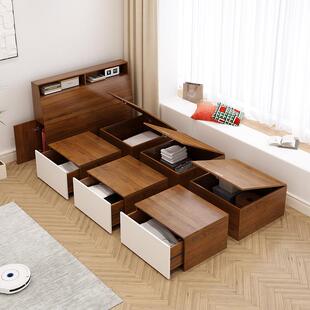 ROM地可定日无床头榻榻米卧床箱储物床小户型式室台床衣柜一体组
