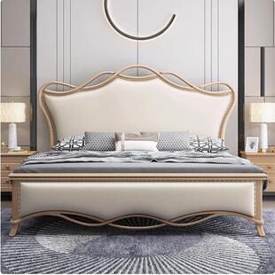 美式708#轻奢全实.木双人床法式主卧大床式8软靠储物婚米床欧公主