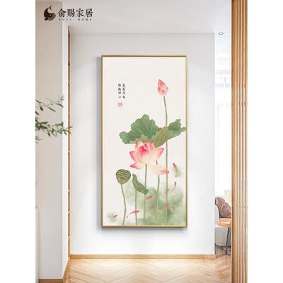 荷花九图玄关装饰28699画入户正走对门新鱼中式厅挂客画廊过道莲