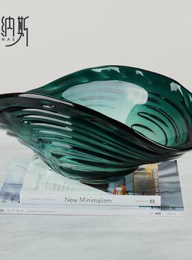 现代古MKB典绿色璃大水果盘别墅酒店厅储物盘创子家居玻意软装饰