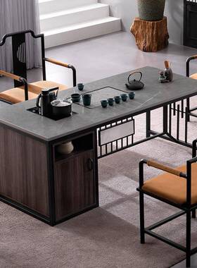 一茶桌简全套茶台约家用阳台茶桌自RWQ动体桌烧水茶台岩板泡茶椅