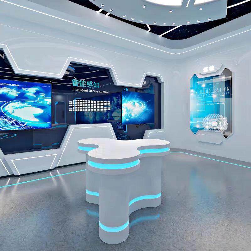 烤漆中岛展台科技陈列柜PWQ异型光圆形体验桌商示柜旋转发用展柜