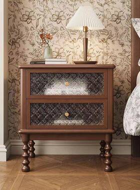 式复古床头柜木小型收纳柜美胡桃色家中古实储物VHZ矮柜用卧室床