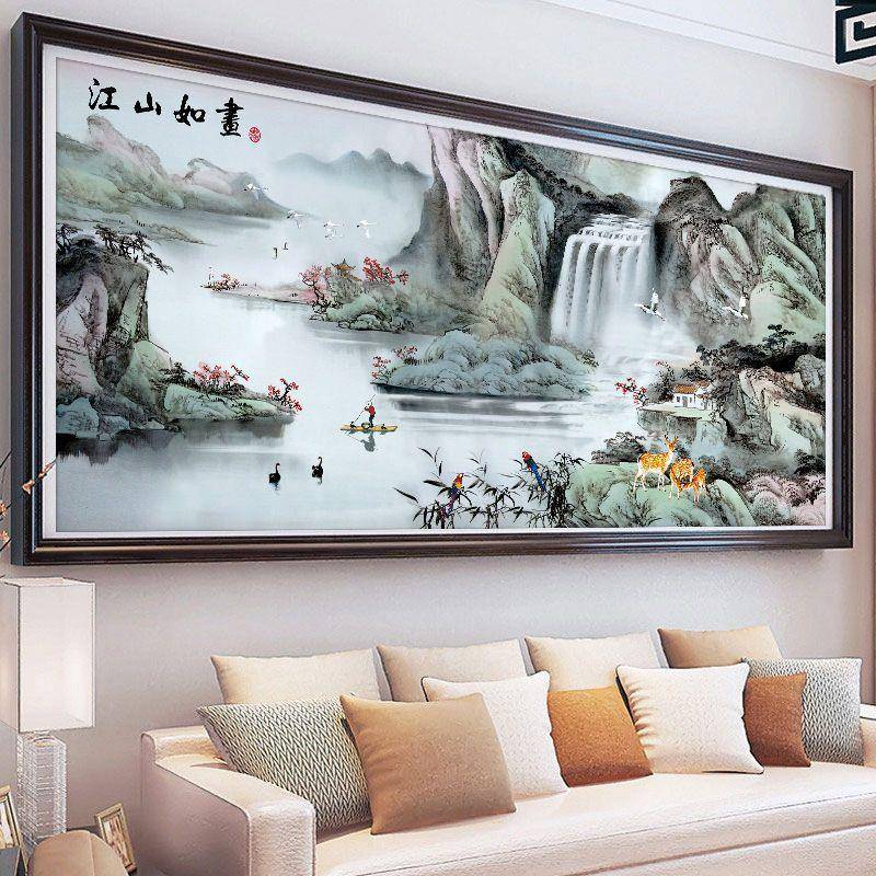 山如画十字满绣20AA210025新款线客厅大幅山水江画绣风景手工绣自