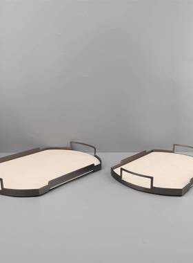 房新中式金属革托盘创意书厅样板间皮客桌面酒柜玄关家89338居饰