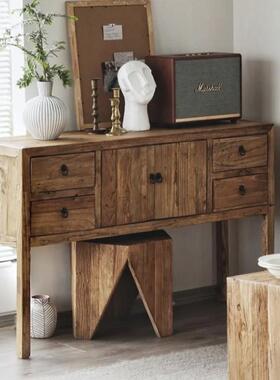 复古实木案玄关柜QOP老榆地木餐边条柜中式高脚带抽屉窄柜家用落