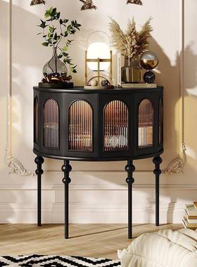 边法式玄关柜客厅沙发半柜黑色圆形56355玄关桌物置架走廊尽头转