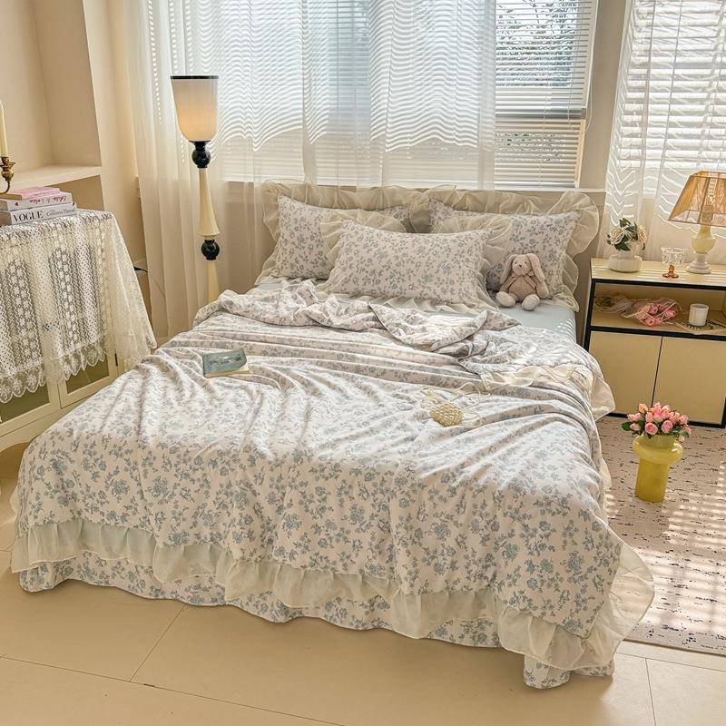 2SPN25款提针织水洗四棉双层纱夏被件套家0用薄被子夏凉被舒适花