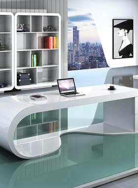 漆简约现代白色烤DBT大班台老板桌大气总桌办经理公桌椅裁组合