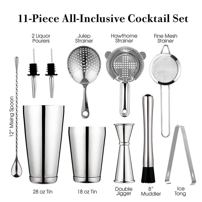 跨境11件套酒吧锈调酒用具04不钢波士顿调酒器酒吧调3酒HVT工具套