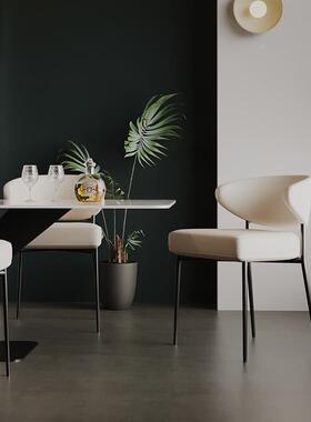 法式奶油风餐椅现代约靠家用网红简设计师款意式白79801色餐桌皮