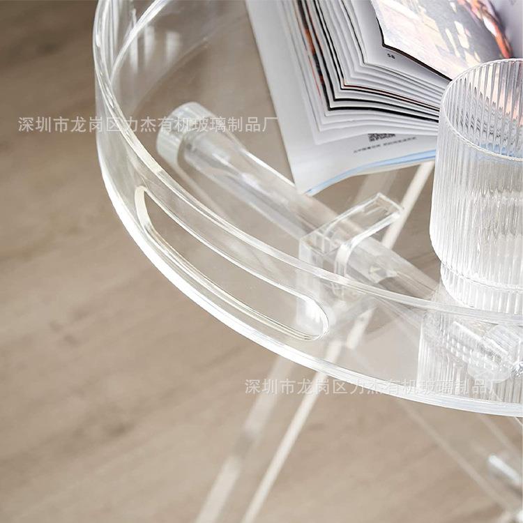 亚马逊热床销透明压克力折叠桌托盘GIH置物桌客厅卧室透形明头圆