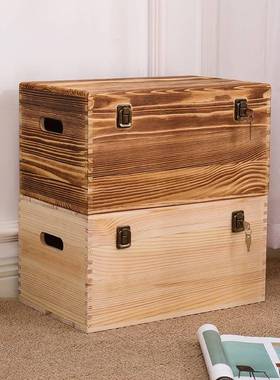 长木形简约实木复古杂37596物纳盒整理箱家用带收锁木箱子方储物