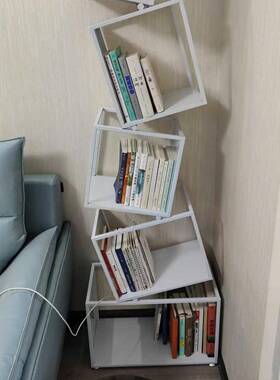 网红落创意转角书架落形41234地书客厅现代铁艺角书柜异创架意装