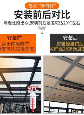 房阳光遮阳帘24392全遮光隔顶热天窗动蜂巢帘手玻璃房电动顶棚防