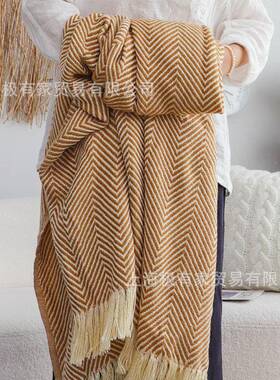 美式复人古字纹编织毯客沙厅床发毯58442毛毯民宿尾巾床旗毯子样