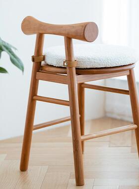 YD/实蝴蝶木小凳家妆用小凳子樱桃木梳妆凳化凳带靠LXF背圆凳椅子