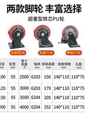 6寸超重轮型万轮向子轮6寸铁芯聚氨酯脚轮8寸脚工80213业承重1吨