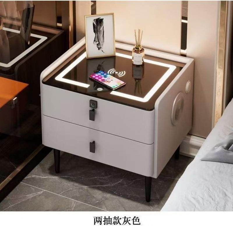 智能床头柜简实木0COD25新款多能卧室边柜约无线充电功柜子2音响