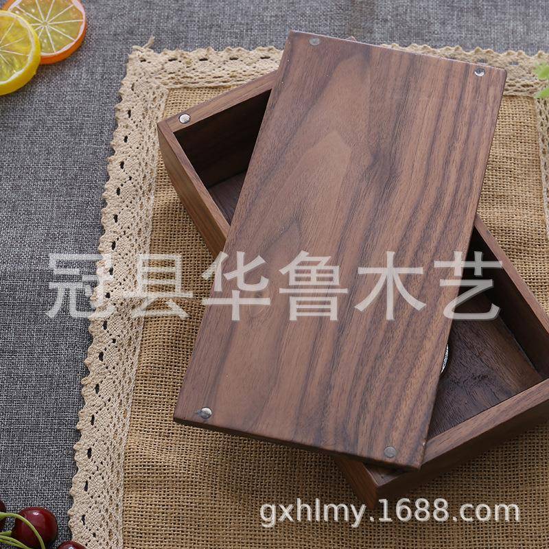 黑胡桃木木质抽盒办公室奢XIOo榉木轻纸巾盒刻印纸log新中式