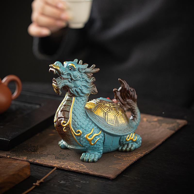 中式架祥神兽龙龟茶宠摆件创意招315财家瑞客厅居茶室博古装饰吉