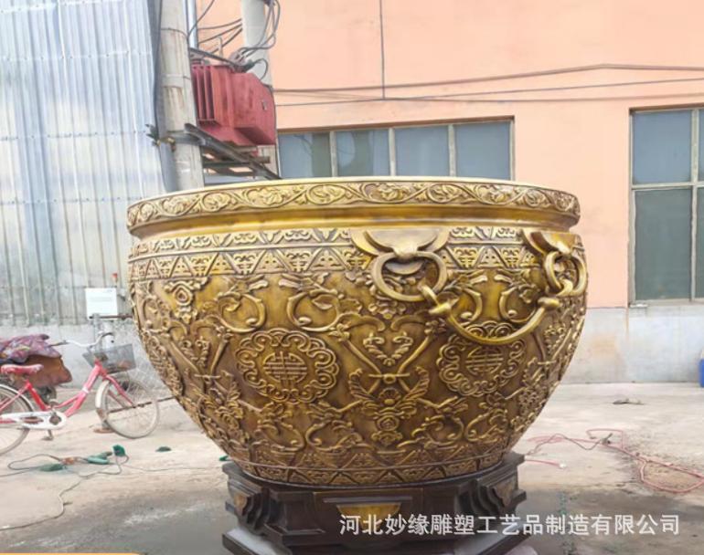 花纹大铜缸户外盛水缸摆件种花养鱼铸铜大缸仿古风水铜工艺品立体
