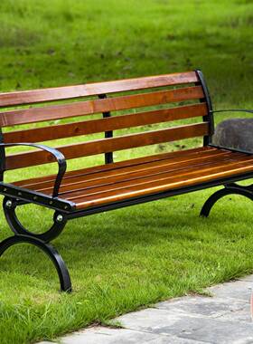 椅户外休闲实木长椅子塑木公共座椅55633园林园庭院公凳铁艺铸铝