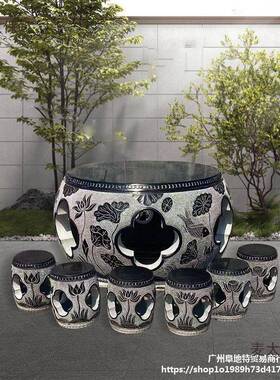 雕石石桌石凳22119庭花院园一套户别墅家用外石头茶桌椅天然青石