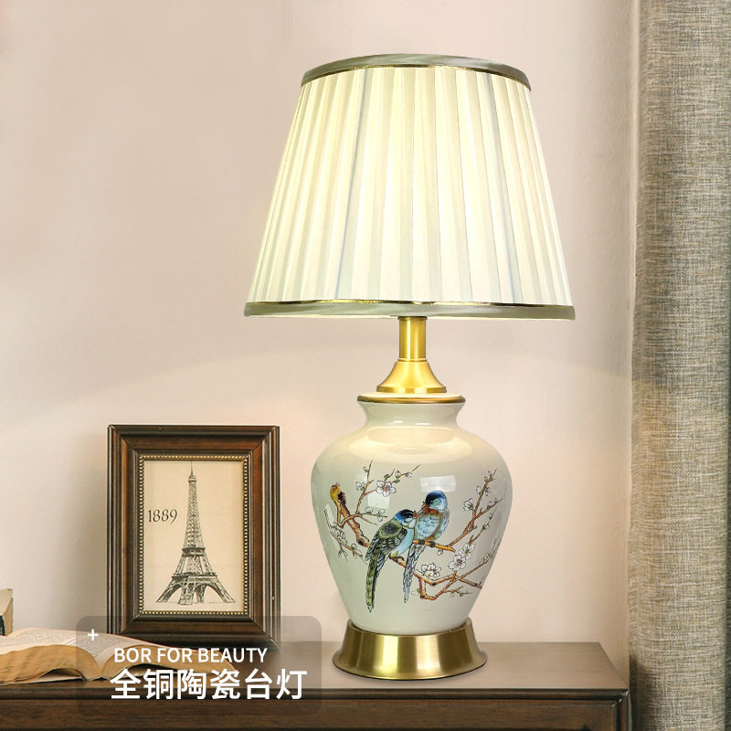美式花鸟复古全铜陶瓷台灯