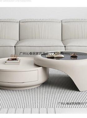 几家用客厅玻璃奶29014小户型网轻奢茶现代简约意式油红圆形电视