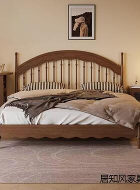 实木温10128莎床中古风简小约1人.8卧双床户型1.5法式复古竖琴实