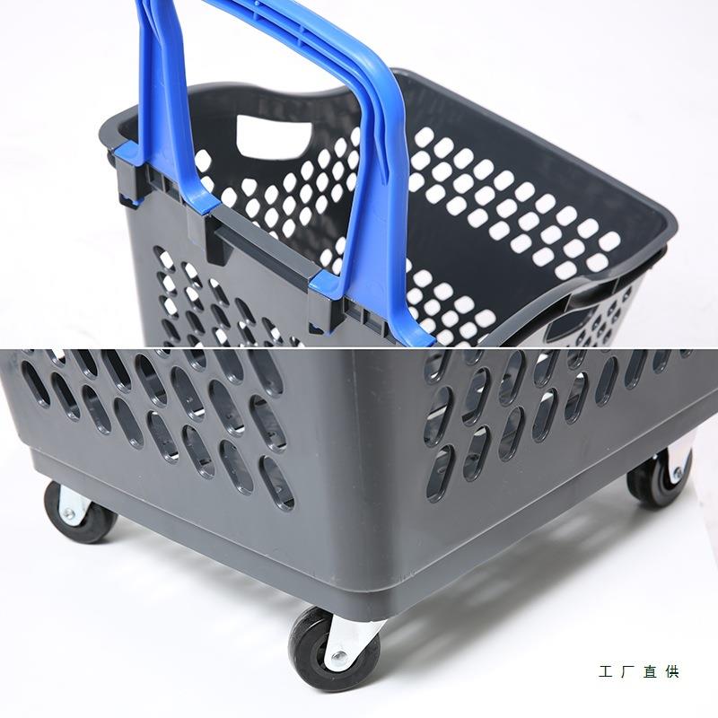 超市购物便利店筐买菜推RIG拉蓝塑料带轮加厚子大号篮水果购物篮