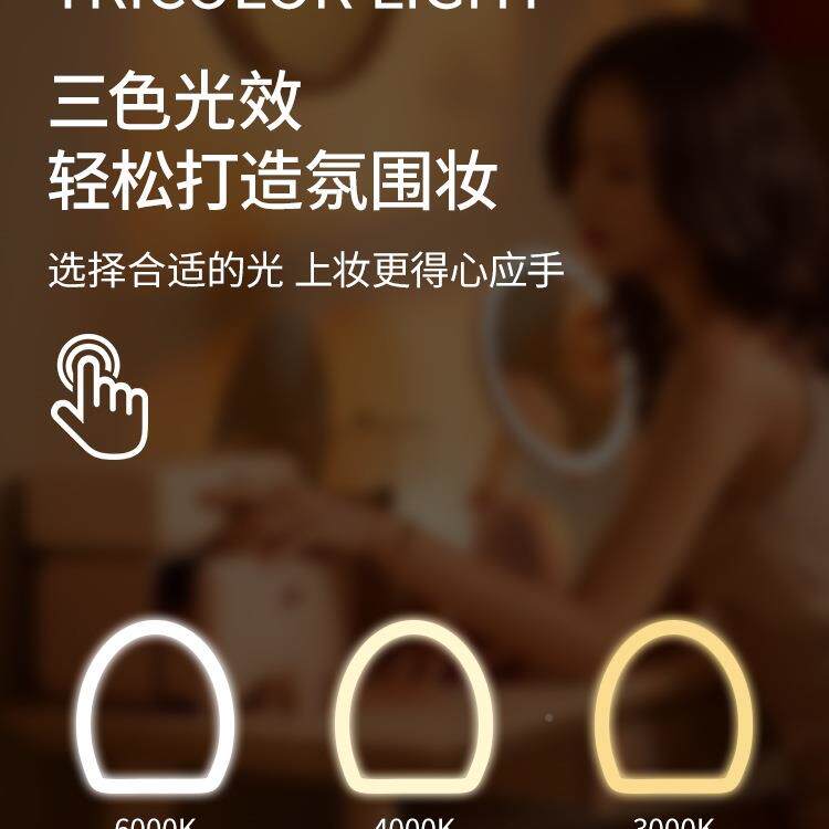 化妆镜台14314桌面智能led大梳妆镜壁式主卧室贴墙带梳妆台镜式子