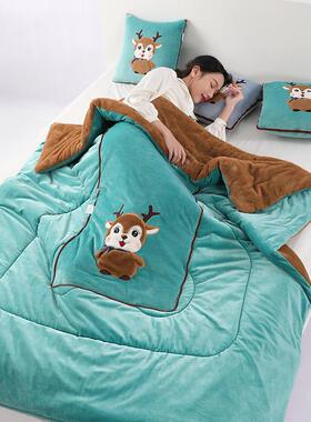 二加厚抱枕被KYM子两用能合一叠汽车靠垫办公室午睡多功折枕头被