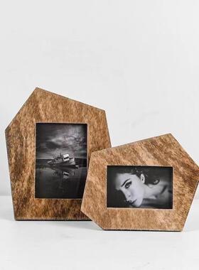 现代简13027约皮革板马毛相框寸67寸床头柜创摆件意桌面装饰品酒