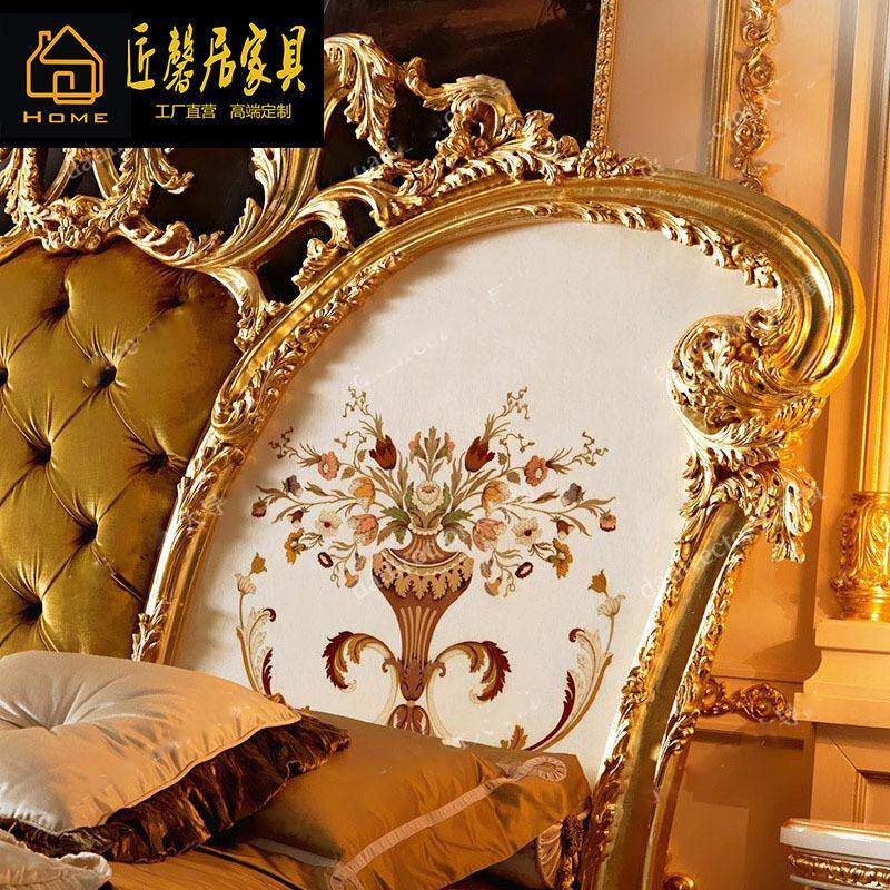 欧式别墅实木雕花彩双人床法式DGH-8795绘宫8廷奢室华卧布艺婚床1