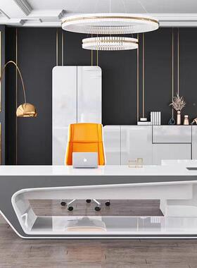 白色转角大班台气公总桌老板桌办大简约办公室裁桌现代烤KNY漆老