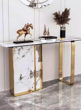 厅不意式轻钢奢简约岩GTN板条案金属轻奢风门设计锈靠墙玄关台