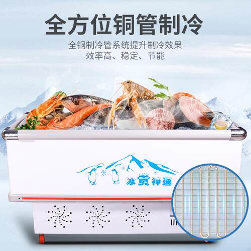 式4994冰柜商用大容量卧冷柜玻璃门示雪藏糕柜冷冷展冻岛柜烧烤海