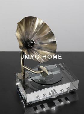 轻奢高档水晶厅留声机装饰样板房电HHD视柜酒柜品家软装客桌面摆