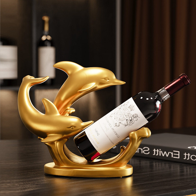 现代轻奢海豚红酒架客厅摆件