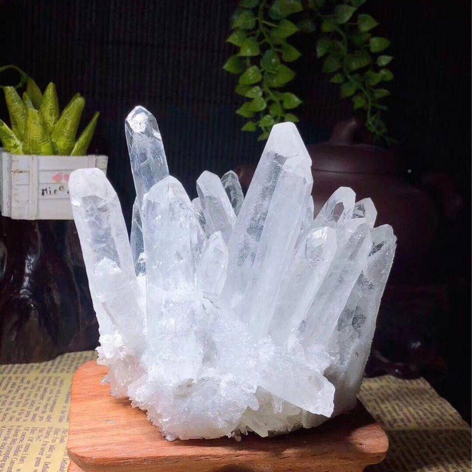 水白水晶簇水晶晶原石水晶柱绿VSJ黄紫花菊花风水石摆件