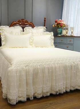 EQ4F轻奢床单床件NAZ裙款单棉床罩防纯尘白色公风蕾丝主加厚欧式