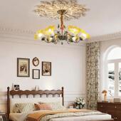 法田园客厅吊灯美式 创玫瑰铃943式 花别墅卧室书意房兰温馨房间灯