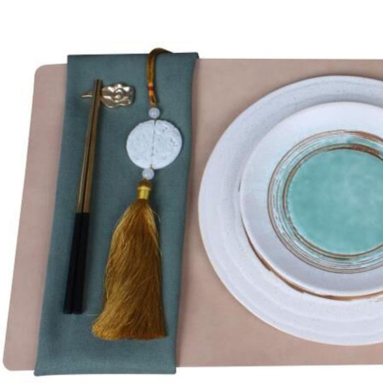 新中式餐盘套装样板房日式日面抬饰墨绿韩窑MRQ变陶装瓷盘