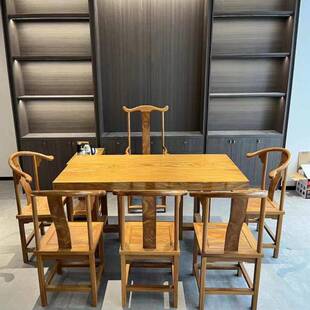 巴花大木板茶桌原木整板茶台桃奥坎实办公桌胡木桌H-987-6椅黑金